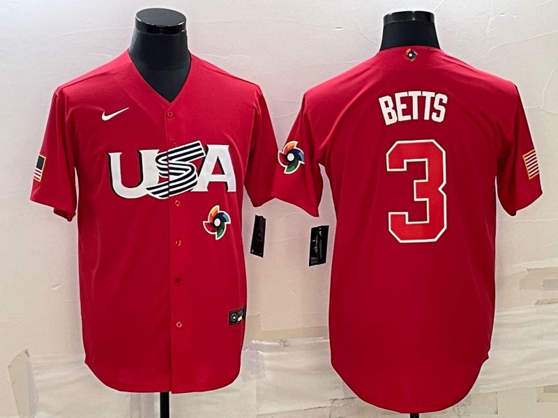Men 2023 World Cub USA #3 Betts Red Nike MLB Jersey11->more jerseys->MLB Jersey